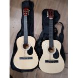 A BURSWOOD ACOUSTIC GUITAR AND ONE OTHER BOTH WITH CARRYBAGS