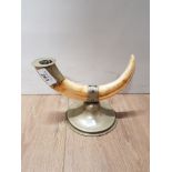 A WILD BOAR IVORY TUSK CANDLE HOLDER