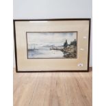 A FRAMED WATERCOLOUR CANADIAN LAKE SCENE