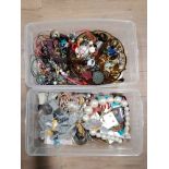 TWO CRATES OF ASSORTED COSTUME JEWELLERY INCLUDING BANGLES AND SIMULATED PEARLS
