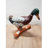 A MALLARD DECOY DUCK ON BRANCH