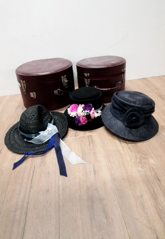 TWO HAT BOXES AND THREE LADYS HATS