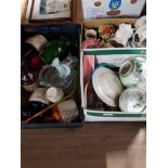 THREE BOXES OF ASSORTED CHINA AND FLAGONS ETC