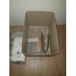 A BOX OF ASSORTED FISHING GEAR INC WEIGHTS AND HOOKS ETC