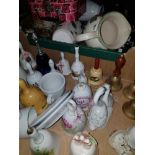 A BOX OF CHINA BELLS AND A BOX OF ASSORTED WARE INC SHUDEHILL ETC