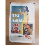 1940S FOYER POSTER SPENCER TRACY HEDY LAMARR I TAKE THIS WOMAN SLIGHT TEARS TOP AND BOTTOM