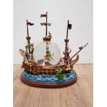 DISNEY PETER PAN PIRATE SHIP MUSICAL SNOW GLOBE