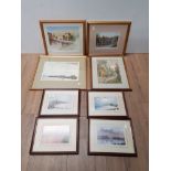 EIGHT FRAMED PICTURES MAINLY WATERCOLOURS OF COASTAL SCENES