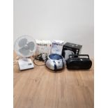 SMALL LOT OF KITCHEN ELECTRONICS INCLUDING KETTLE AND TEA MAKER TOGETHER WITH ELECTRIC FAN AND