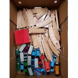 BOX OF THOMAS THE TANK ENGINE WOODEN TRAINS AND TRACK