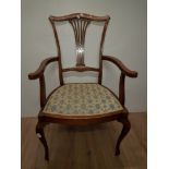 HEPPLEWHITE CARVER ARMCHAIR WITH CABRIOLE LEGS