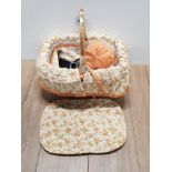 WICKER SEWING BASKET WITH CONTENTS