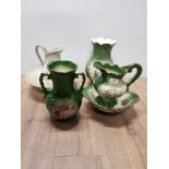 STAFFORDSHIRE IRONSTONE TOILET JUG AND BOWL LOTTED WITH STAFFORDSHIRE TWIN HANDLED VASE AND OTHERS