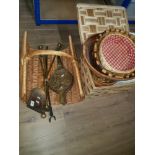A SUBSTANTIAL AMOUNT OF WICKER BASKETS AND A PART BRASS FIRE COMPANION SET