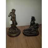 BRONZE EFFECT FIGURINE TOGETHER WITH ACADEMY HORSE ORNAMENT