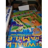 A BOX OF ASSORTED GAMES INC MATCHSTICK PUZZLES PLASTER SPACE MODEL KIT ETC