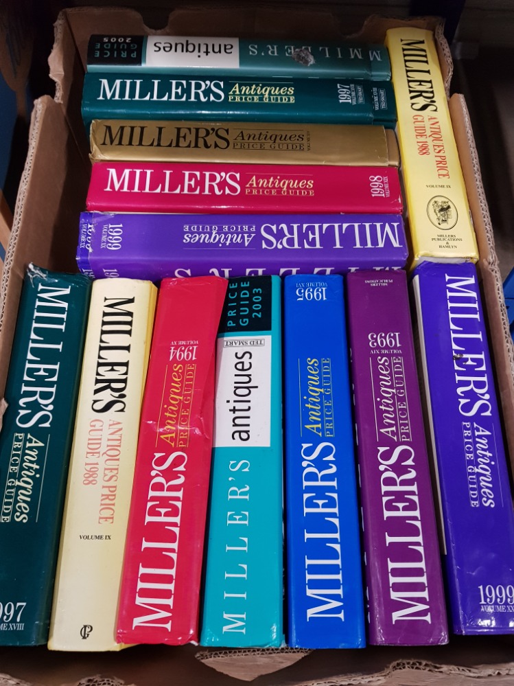 A BOX CONTAINING MILLERS ANTIQUES PRICE GUIDE BOOKS