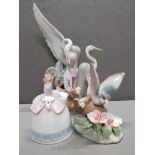 LLADRO BIRD FIGURE AND LADY BELL PLUS NAO CRANES FIGURE