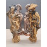2 RESIN ORIENTAL FIGURES MAN AND WOMAN PLUS 2 OTHERS