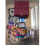 BOX OF COSTUME JEWELLERY MAINLY BEADED NECKLACES