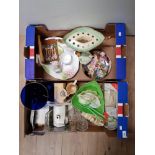 2 BOXES OF ASSORTED CHINA INCLUDING BESWICK ORNAMENT AND DISNEY SNOW WHITE PLATE ETC