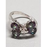 SILVER AND MYSTIC TOPAZ BUTTERFLY RING SIZE N GROSS WEIGHT 4.