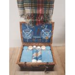 WICKER BREXTON PICNIC BASKET CONTAINING FULL SET AND BLANKET