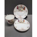 3 PIECE SET OF AYNSLEY COMMEMORATIVE WARE GEORGE V DREADNOUGHT