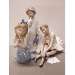 3 NAO FIGURINES BALLERINA AND GIRL PRAYING PLUS GIRL WITH DOLL