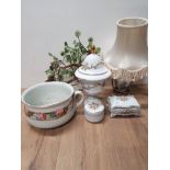 6 MISC PIECES INCLUDING CHINA TRINKET BOX AND GIBSONS CHAMBER POT