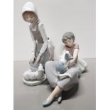 2 NAO FIGURES GIRL WITH LAMB AND GIRL WITH KITTEN