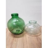 1 LARGE GREEN COLOURED GLASS VASE PLUS ONE OTHER