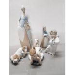 LLADRO FIGURINE ANGEL PLAYING FLUTE AND 3 NAO FIGURES SAS