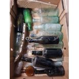 BOX OF VINTAGE GLASS BOTTLES