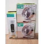 2 BOXED CHROME DRUM FANS AND BOXED MINI TOWER FAN