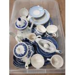 BOX OF DOULTON PLATES AND RINGTONS TEA POT ETC