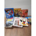 BOX OF VINTAGE BOOKS AND MAGAZINES PLUS ULTIMATE GUIDE TO SUPERMAN