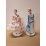 2 ROYAL WORCESTER LADY FIGURES FROM THE WALKING OUT DRESSES OF THE 19TH CENTURY COLLECTION