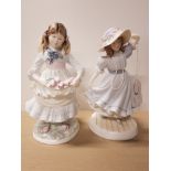 ROYAL WORCESTER GIRL FIGURE GRANDMAS BONNET TOGETHER WITH A COALPORT FIGURE CHILDHOOD JOYS