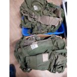 2 BOXES OF ASSORTED WEBBING AND MILITARY BAGS