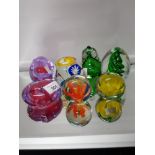 7 COLOURED GLASS PAPERWEIGHTS INCLUDING CAITHNESS LOVE HEART