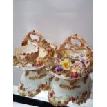 PAIR OF ORNAMENTAL HANDLED BOWLS IN A FLORAL PATTERN WITH ROYAL WORCESTER DISH AND OTHER DECORATIVE