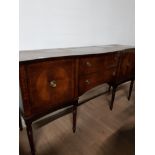 REGENCY REPRODUCTION SERPENTINE FRONT SIDEBOARD WITH TAPE RING REEDED LEGS WITH 2 DRAWER AND 2