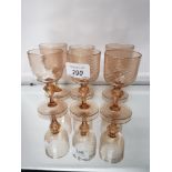 SET OF 6 ANTIQUE PORT GLASSES WITH TWIST DECORATION AND RIBBON KNOPPED STEMS