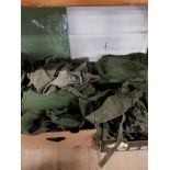2 BOXES OF ASSORTED WEBBING AND MILITARY BAGS