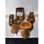 POOLE POTTERY VASE AND SIMILAR STYLED SALT AND PEPPER MILL SET