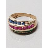 LADYS 14CT GOLD EMERALD AND RUBY SAPPHIRE RING SIZE M