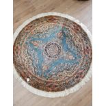 CIRCULAR FRINGED BLUE PATTERNED RUG 150CM