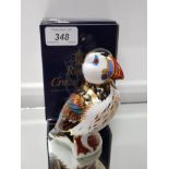 BOXED ROYAL CROWN DERBY PAPERWEIGHT PUFFIN WITH GOLD STOPPER