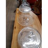3 GLASS CAKE STANDS 2 WITH GLASS DOMES